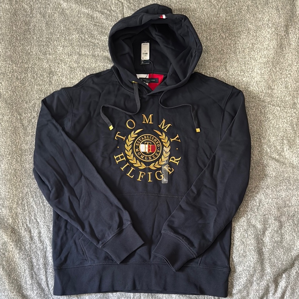 Tommy Hilfiger Blue Hoodie Sweatshirt Men’s L NWT - Picture 2 of 13